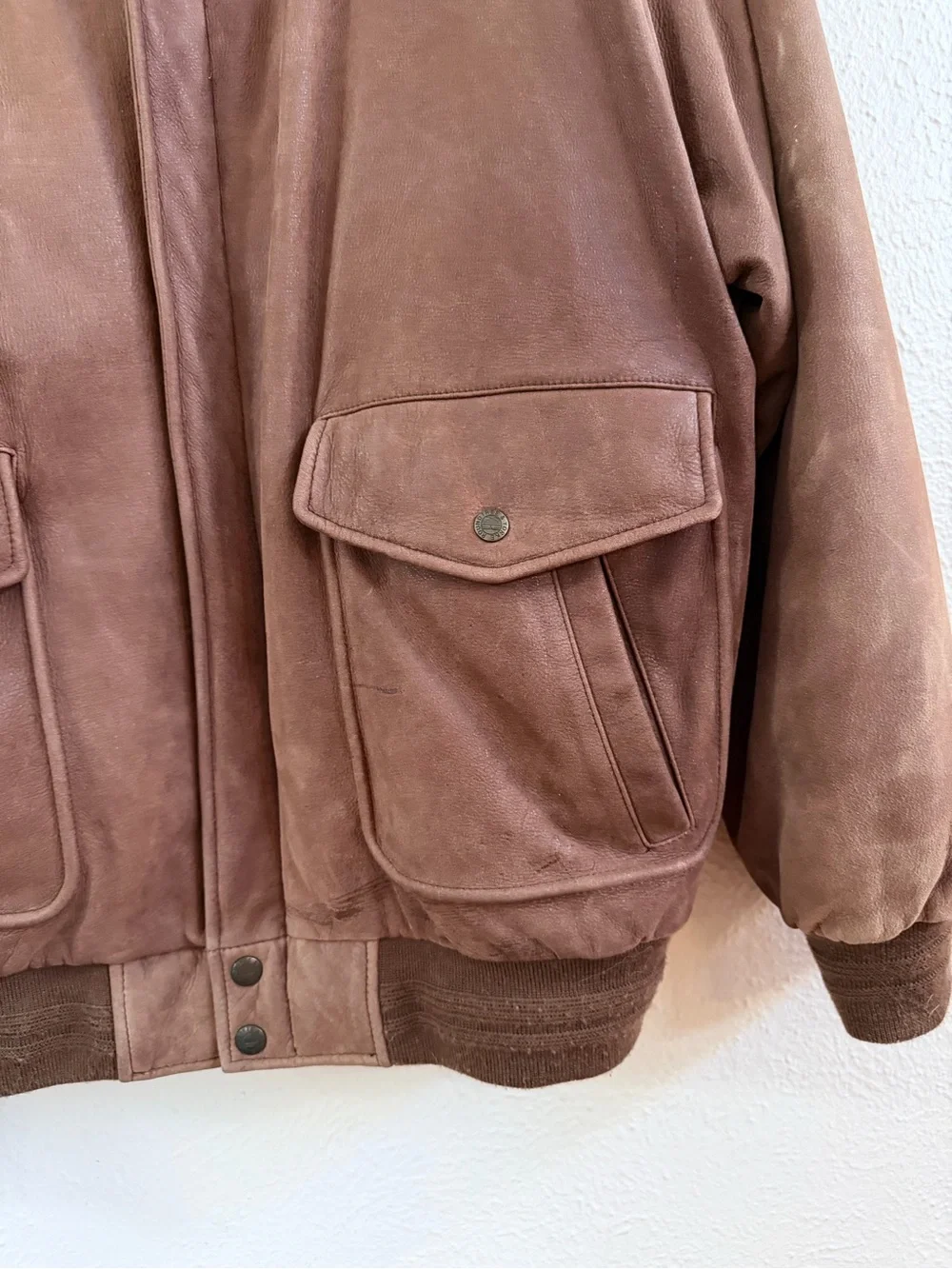 Roundtree Yorke brown leather aviator bomber jacket
